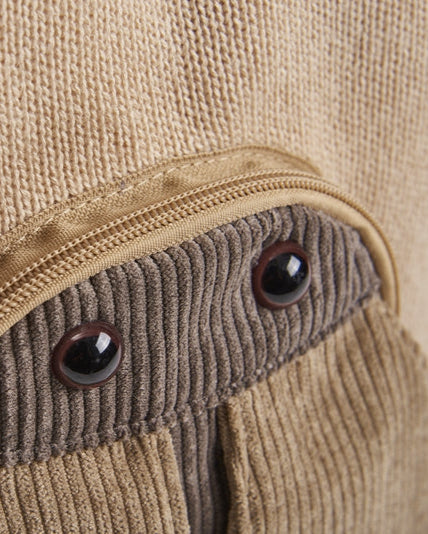 Close-up of the Fly pouch zip and eyes